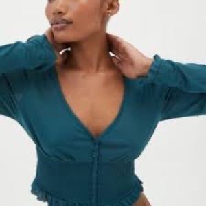 Urban Outfitters Turquoise Green Smocked Crop Top Size Large